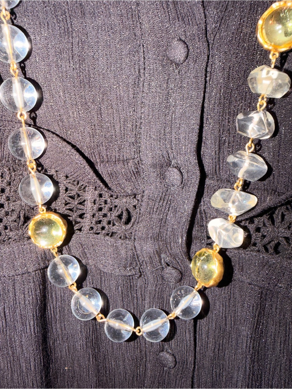 Tory Burch Clear and Gold Beaded Logo Pendant Necklace - Picture 4 of 7